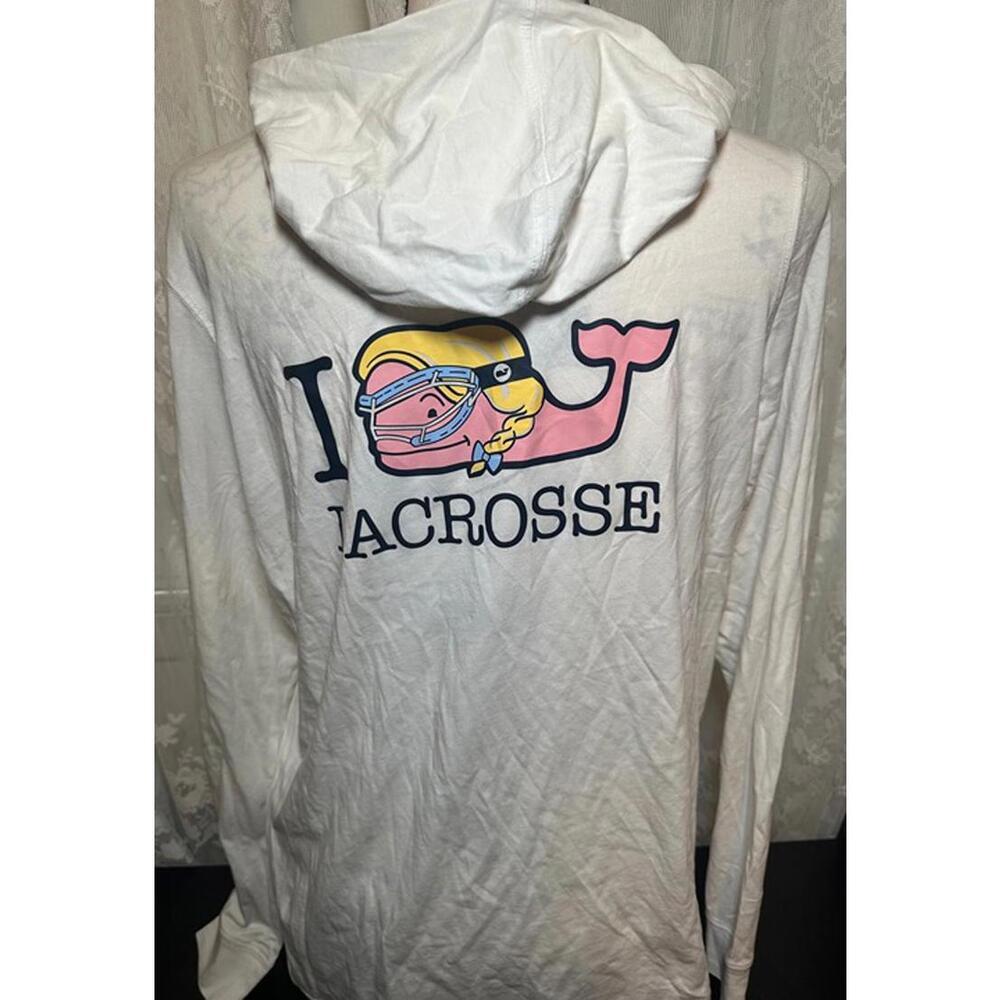 Vineyard Vines Women’s Hoodie Long Sleeve T-Shirt I love Lacrosse White Size L